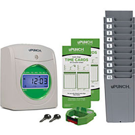 uPunch™ Electronic Time Clock w/ 100 Time Cards 2 Keys 1 Ribbon & 1 Rack White & Green