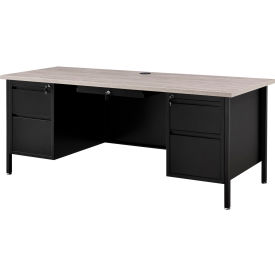 Interion® Steel Teachers Desk 72""W x 30""D Gray Top with Black Frame