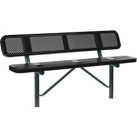 Global Industrial™ 6' Outdoor Steel Bench w/ Backrest Perforated Metal In Ground Mount Black