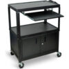 Luxor Extra-Large Adj-Height Steel Cart w/Pullout Keyboard Tray & Cabinet 32""W x 20""D x 24"" to 42""H