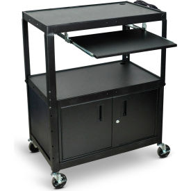 Luxor Extra-Large Adj-Height Steel Cart w/Pullout Keyboard Tray & Cabinet 32""W x 20""D x 24"" to 42""H
