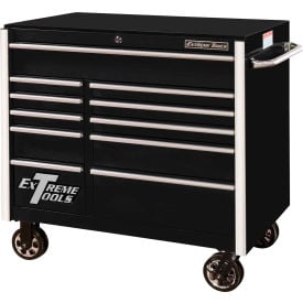 Extreme Tools RX412511RCBK Professional 41-1/2"" x 25""D x 40-1/2""H 11 Drawer Black Roller Cabinet