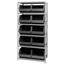 Quantum QSBU-270 Steel Shelving With 10 Giant Stacking Bins Black 18x36x75