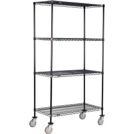Nexel® 4 Shelf Truck Black Epoxy 60""W x 18""D x 69""H Polyurethane Swivel Casters