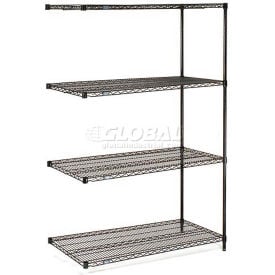 Nexel® 4 Shelf Black Epoxy Wire Shelving Unit Add On 24""W x 21""D x 63""H