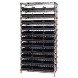 Quantum WR12-110 Chrome Wire Shelving With 33 4""H Shelf Bins Black 18x36x74