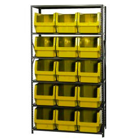 Quantum MSU-533 Steel Shelving With 15 Magnum Giant Hopper Bins Yellow 18x42x75