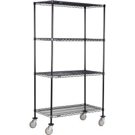 Nexel® 4 Shelf Truck Black Epoxy 36""W x 24""D x 69""H Polyurethane Swivel Casters