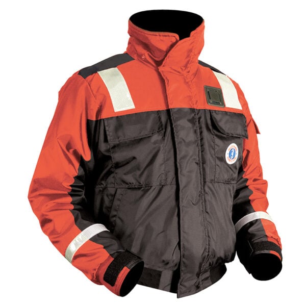 Marine Safety — Mustang Classic Flotation Bomber Jacket w/Reflective Tape – Orange/Black – XL