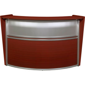 Regency Marque Plexi Single Unit Reception Curved Desk Workstation 72""W x 32""D x 45-1/2""H Mahogany