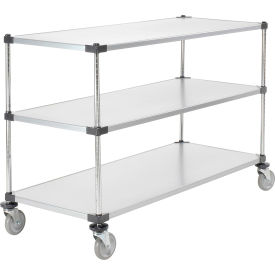 Nexel® 3 Shelf Cart Galvanized 60""W x 24""D x 39""H Polyurethane Casters