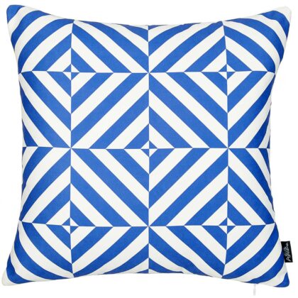 Blue And White Geometric Squares Decorative Throw Pillow Cover