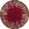 6' Round Ruby Red Wool Floral Area Rug