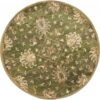 5' Round Emerald Green Floral Vine Wool Indoor Area Rug