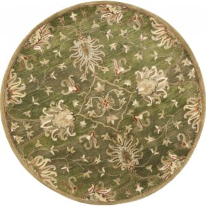 5' Round Emerald Green Floral Vine Wool Indoor Area Rug