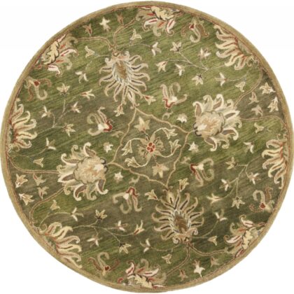 5' Round Emerald Green Floral Vine Wool Indoor Area Rug