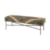 Rectangular Metalantiqued-Nickel Toned Base W Upholstered Tan Pattered Seat Accent Bench