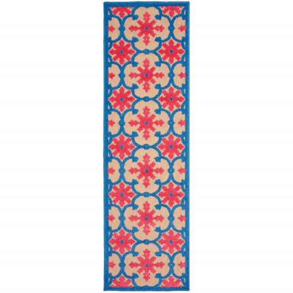 2' X 8' Sand Oriental Stain Resistant Indoor Outdoor Area Rug