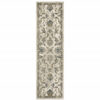 2' X 8' Beige Gold Blue And Grey Oriental Power Loom Stain Resistant Runner Rug