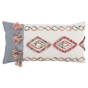 Blue White Diamond Tasseled Lumbar Pillow