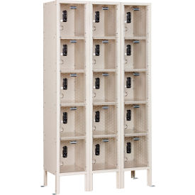 Global Industrial 5-Tier 15 Door Clear View Locker Digital Lock 36""Wx15""Dx66""H Tan Unassembled