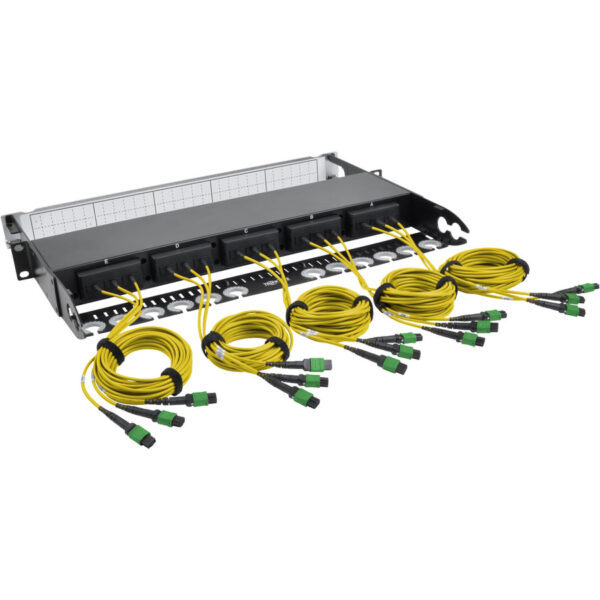 Tripp Lite by Eaton 40/100Gb Fiber Breakout Patch Panel 40Gb to 4 x 10Gb 100Gb to 4 x 25Gb 15 MTP QSFP to 60 LC Duplex 9/125 Singlemode Ports 1U