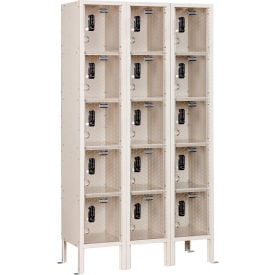 Global Industrial 5-Tier 15 Door Clear View Locker Digital Lock 36""Wx12""Dx66""H Tan Assembled