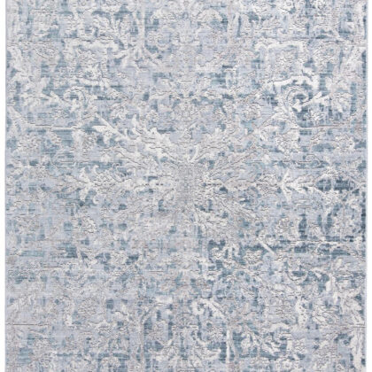 2' X 3' Blue Gray And Silver Abstract Distressed Area Rug With Fringe