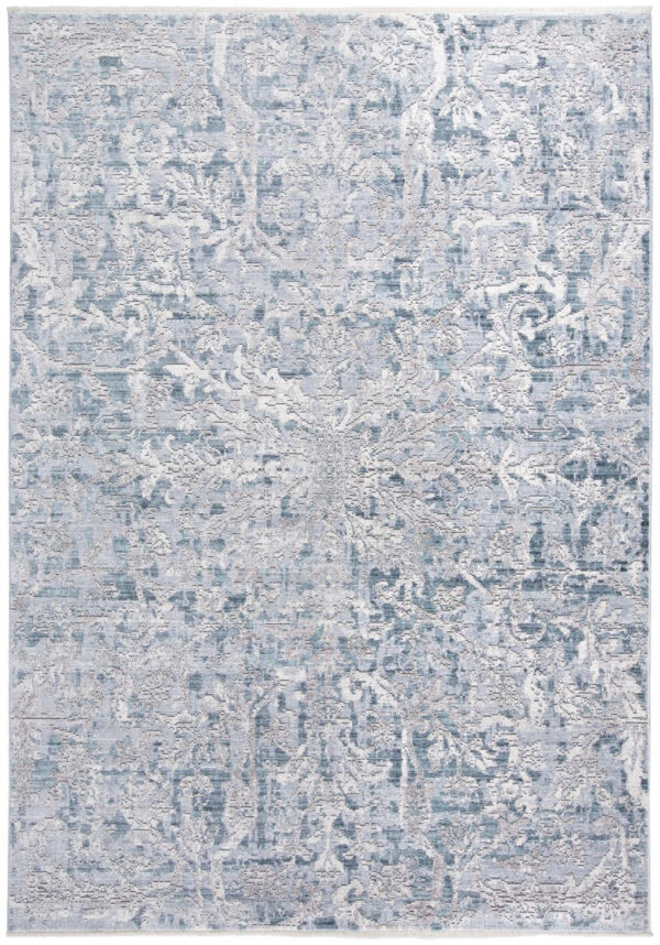 2' X 3' Blue Gray And Silver Abstract Distressed Area Rug With Fringe