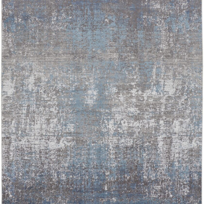 10' X 13' Blue Gray And Silver Abstract Power Loom Distressed Area Rug With Fringe