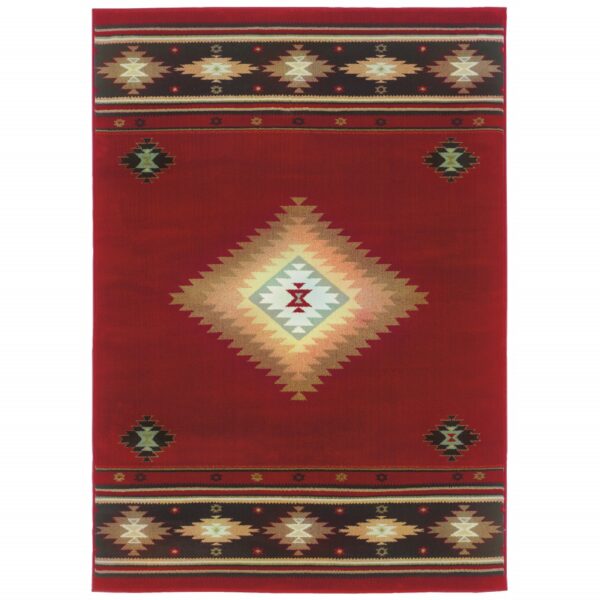 10’ X 13’ Red And Beige Ikat Pattern Area Rug