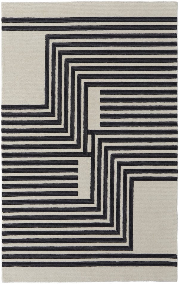 4' X 6' Gray Ivory And Black Wool Abstract Tufted Handmade Area Rug