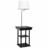 Floor Lamp Bedside Desk with USB Charging Ports Shelves-Black