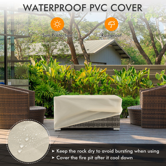 32 x 20 Inch Propane Rattan Fire Pit Table Set with Side Table Tank and Cover-Gray