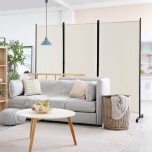 3 Panel Folding Room Divider with Lockable Wheels-White