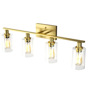 4-Light Wall Sconce with Clear Glass Shade-Golden