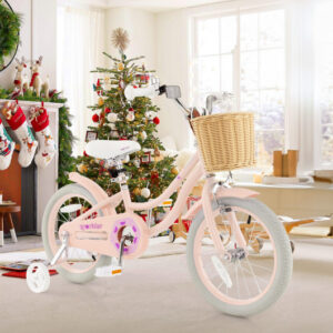 16" Kid's Bike with Training Wheels and Adjustable Handlebar Seat-Pink
