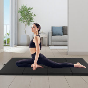 4-Panel PU Leather Folding Exercise Mat with Carrying Handles-Black
