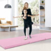 4-Panel PU Leather Folding Exercise Mat with Carrying Handles-Pink