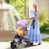 Folding Tricycle Baby Stroller with Reversible Seat and Adjustable Canopy-Pink