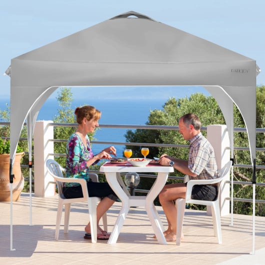 10 x 10 Feet Outdoor Pop-up Camping Canopy Tent with Roller Bag-Gray