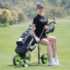 Foldable 3 Wheels Push Pull Golf Trolley with Scoreboard Bag-Green
