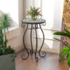 Small Plant Stand with Weather Resistant Ceramic Tile Tabletop-Black & Smoke Blue