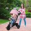 4-in-1 Baby Tricycle Toddler Trike with Reversible Seat and 5-Point Safety Harness-Pink