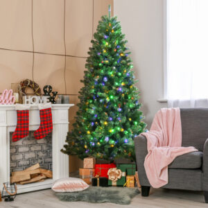 Artificial Hinged Christmas Tree with Remote-controlled Color-changing LED Lights-8'