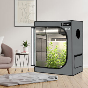 30 × 18 × 36 Inch Mylar Hydroponic Grow Tent with Observation Window and Floor Tray-Gray