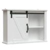 Bathroom Wall-Mounted Medicine Cabinet Organizer with Sliding Barn Door-White