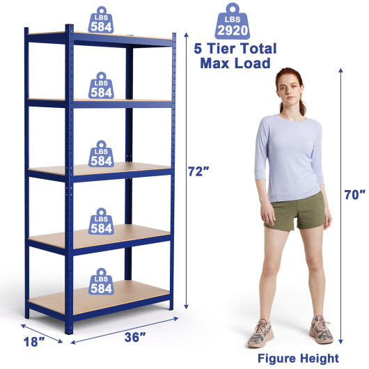 35.5" x 71" Adjustable 5-Layer 2000 lbs Capacity Tool Shelf-Blue