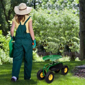 Red/Green Garden Cart Rolling Work Seat With Heavy Duty Tool Tray Gardening Planting-Green