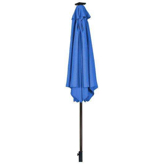 9 Feet Solar LED Lighted Patio Market Umbrella Tilt Adjustment Crank Lift-Blue